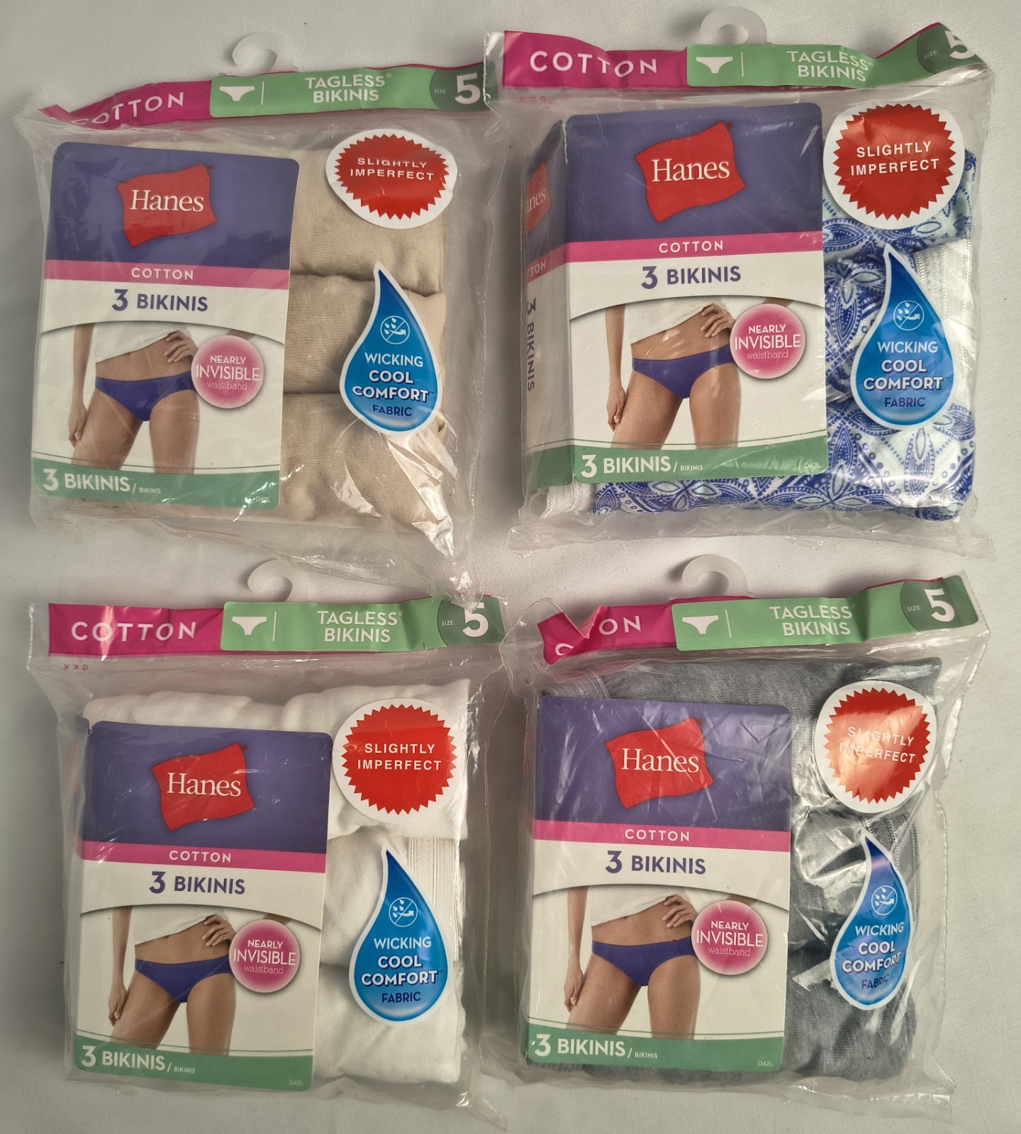 Hanes Womens Cotton Bikini Underwear 3-Pack Slightly Imperfect Size 5-8