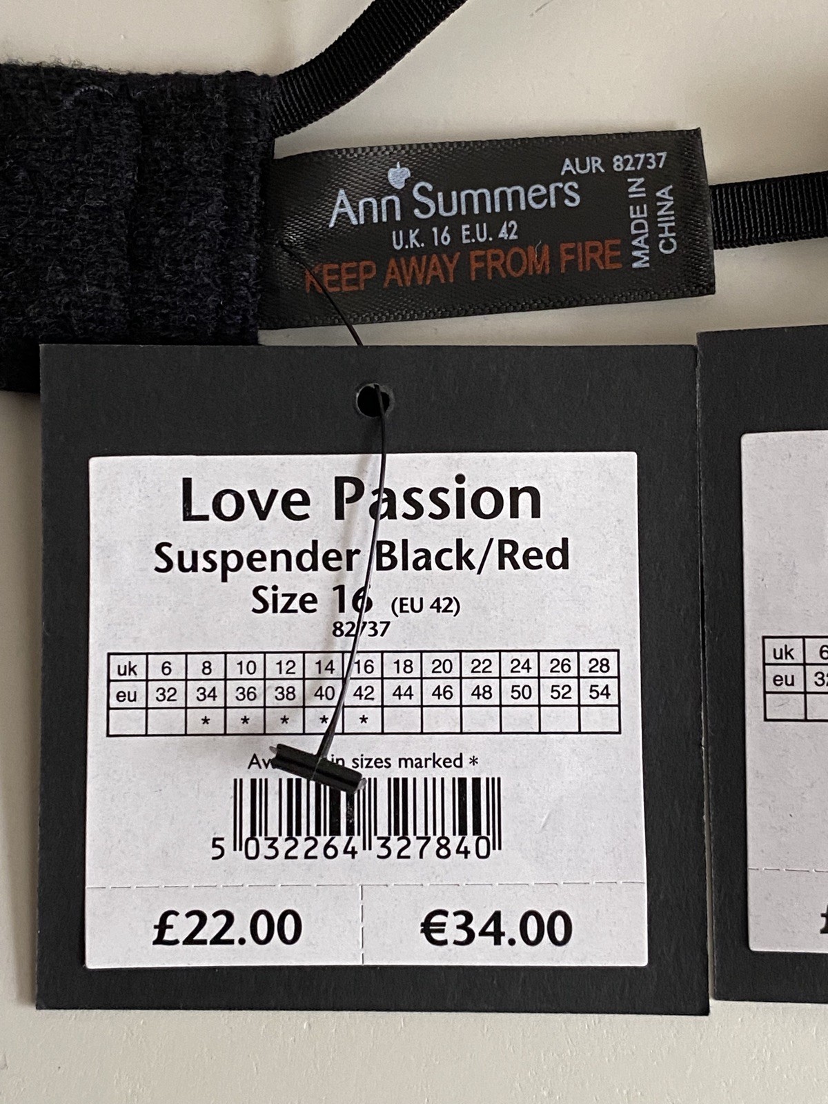 Ann Summers LOVE PASSION Panties & Suspender Set, Black/Red Floral Lace UK16 New