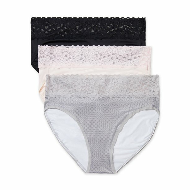 3 Pack Hi Cut Panties Size S Ultra Soft Sleek Lace Waistband Warner’s