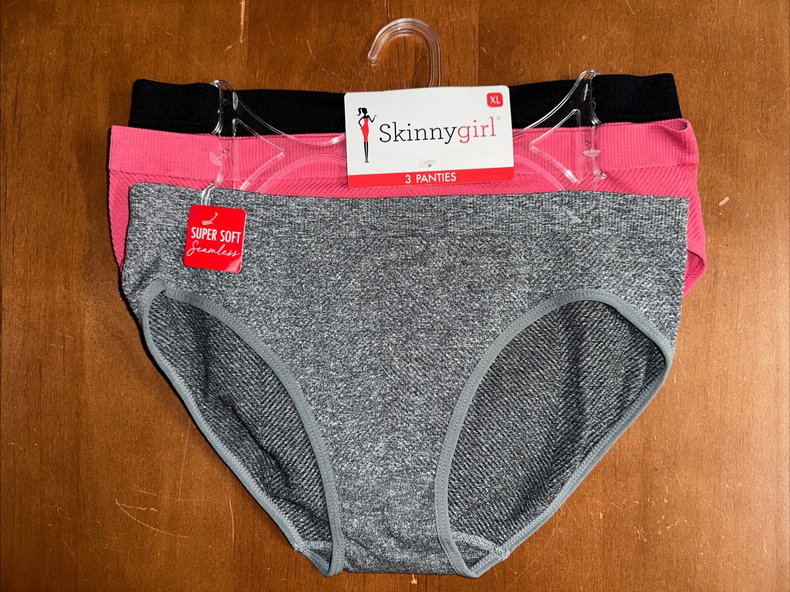 Skinny Girl 3 Pack Panties XL Black Pink Grey NWT Fast Shipping