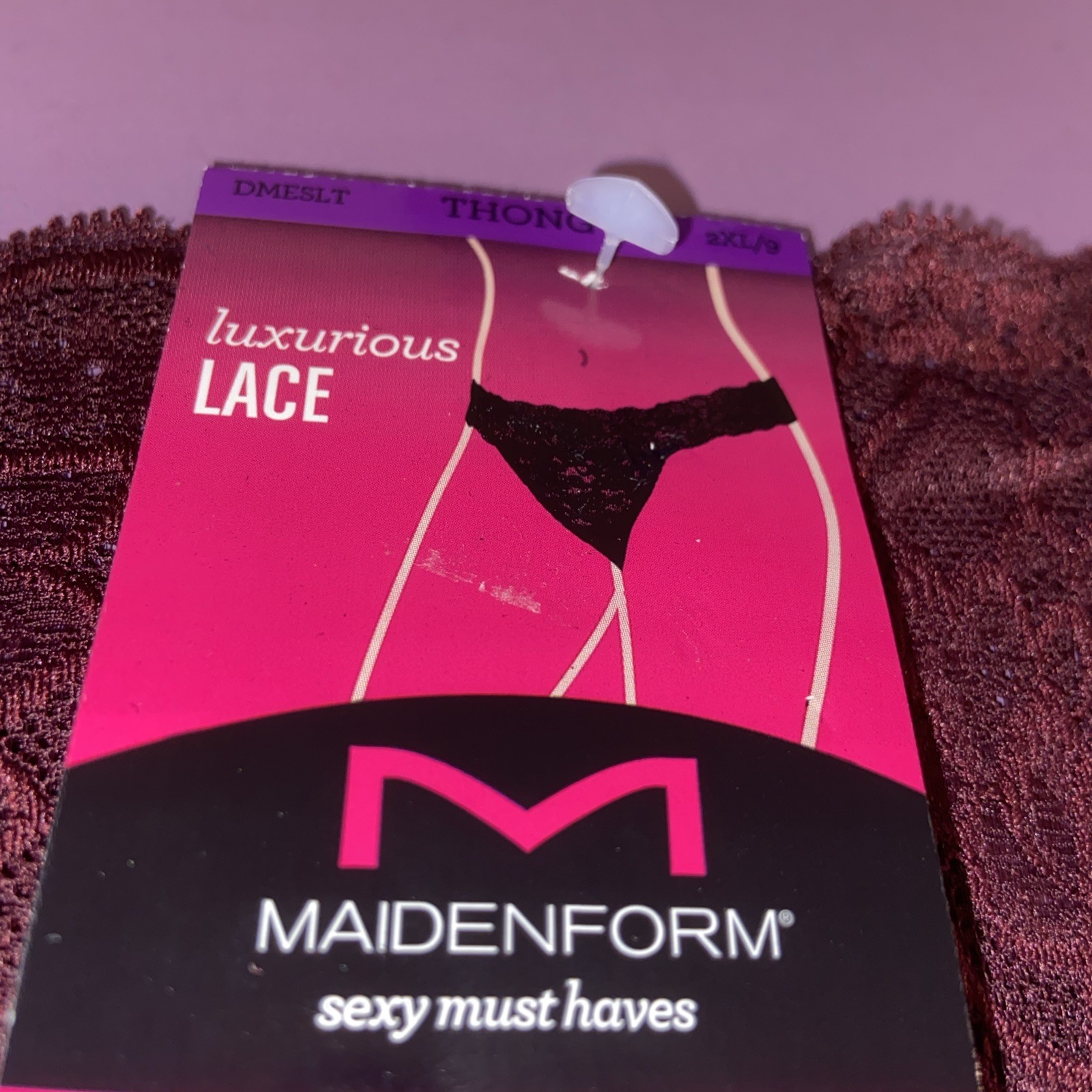NEW! Maidenform Unique Plum Martini Cocktail Thong Panties W Lace Trim / 9/ XXL