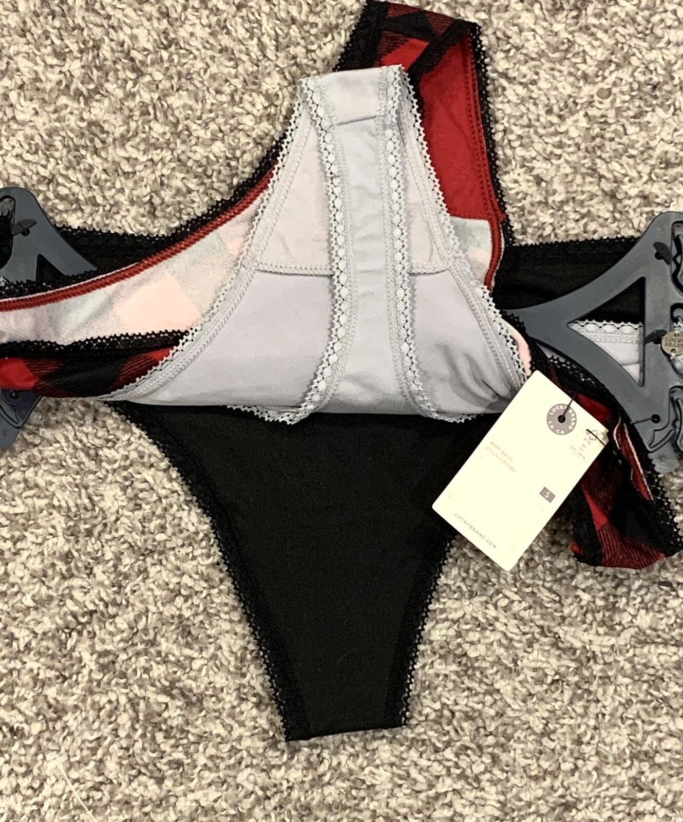 LUCKY BRAND VALENTINES DAY PLAID/SOLID THONG PANTIES 3 PACK SMALL COQUETTE NEW