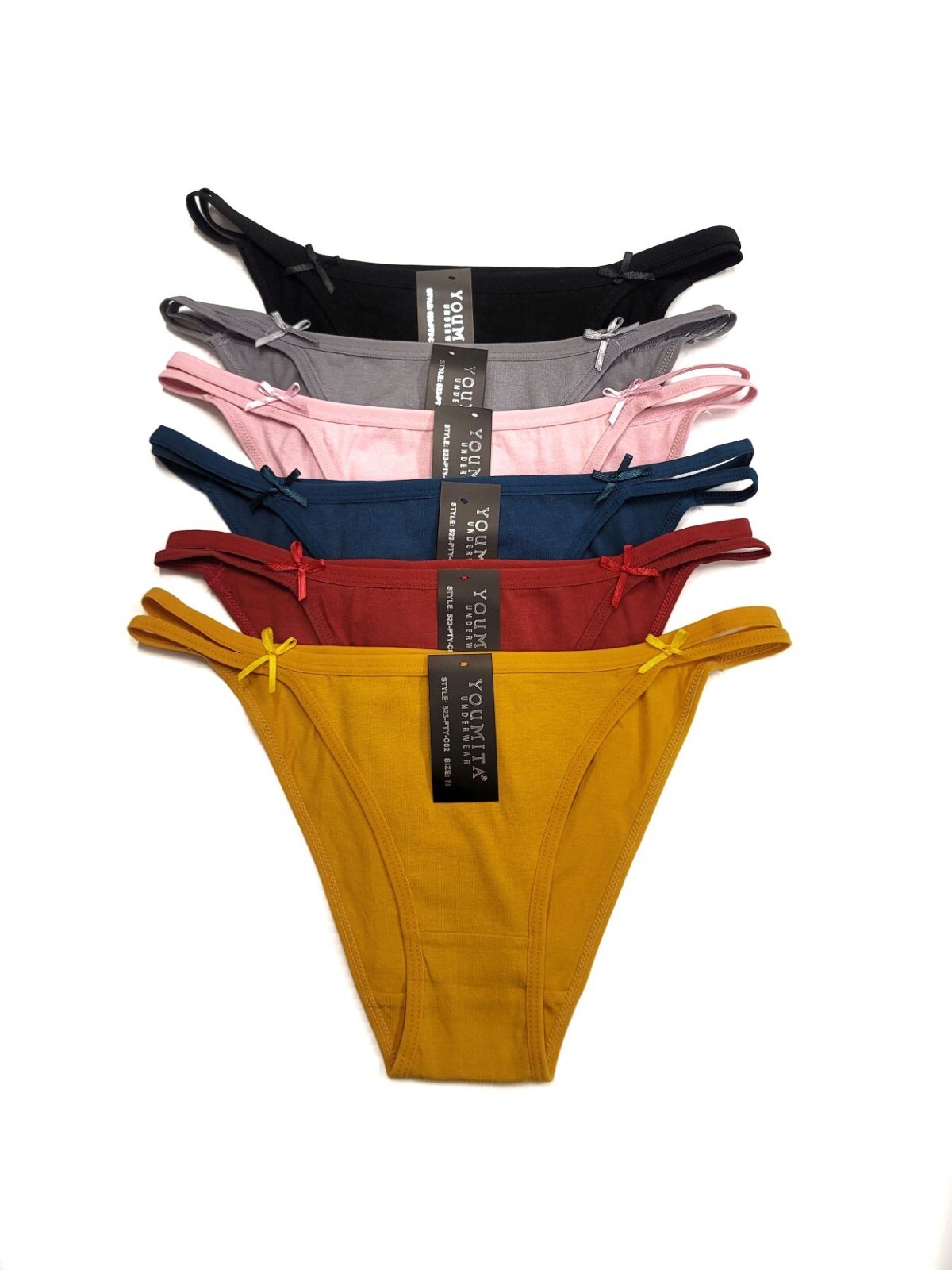 Youmita 6 Pack Cotton Side 2 String Brazilian High Cut Cheeky Hipster Panties
