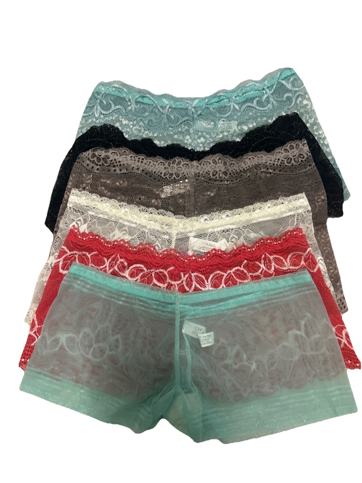 Chuns 6 Pck Women’s Lace Boy Short Panties Multi Color One Size Fits XS