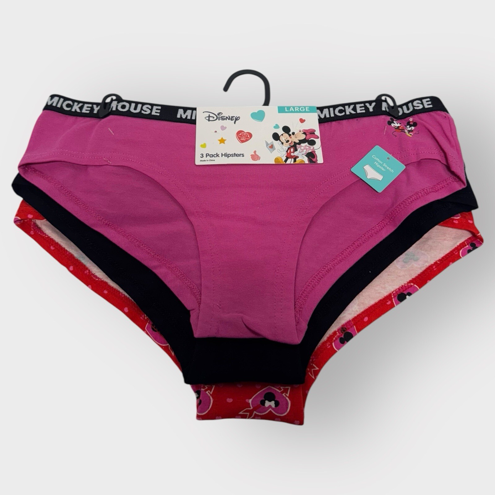 3-Pack Disney Womens Minnie Mouse Hipster Panty Size LARGE NEW TAGS Pink BLACK