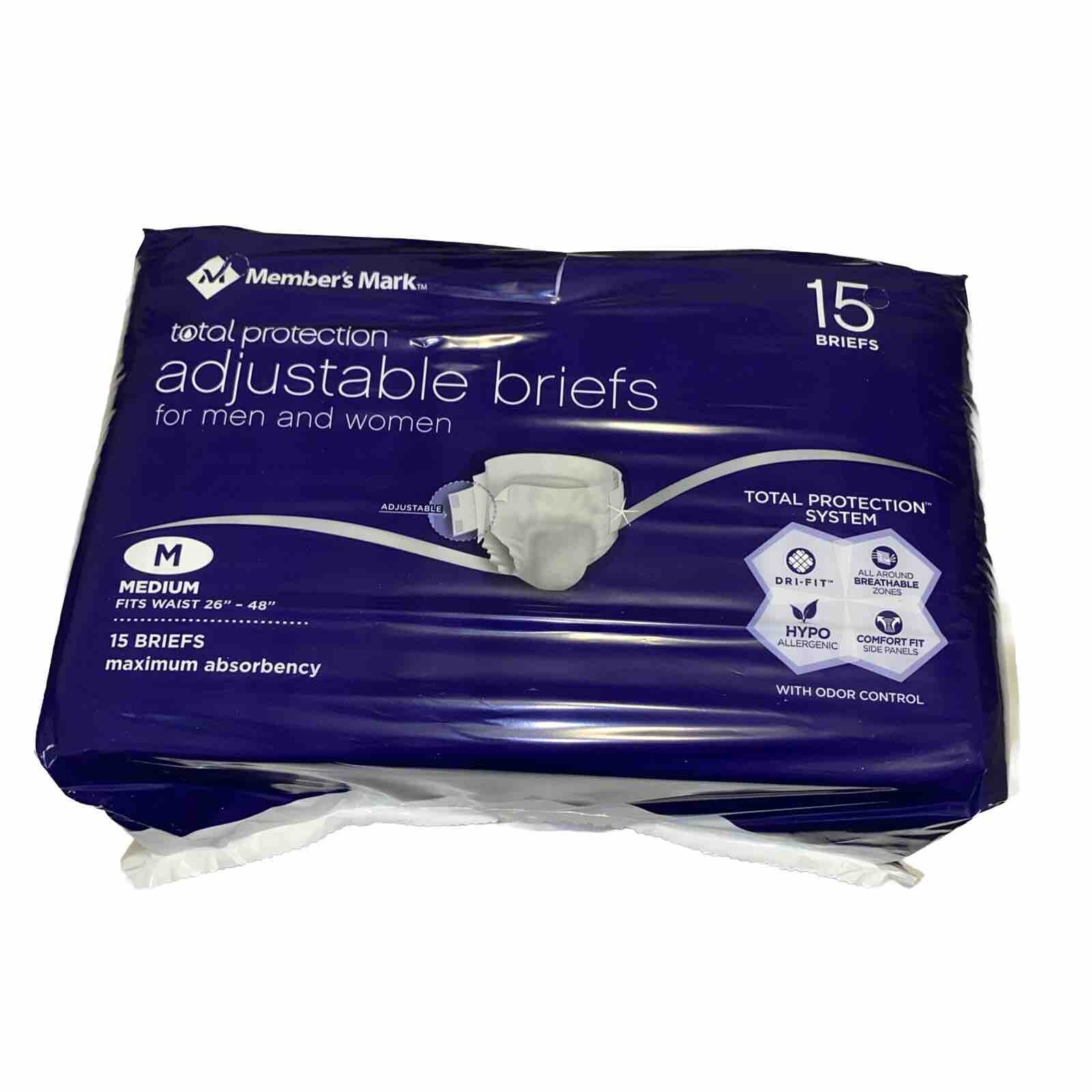 Members Mark Unisex Total Protection Adjustable Briefs M 15Ct