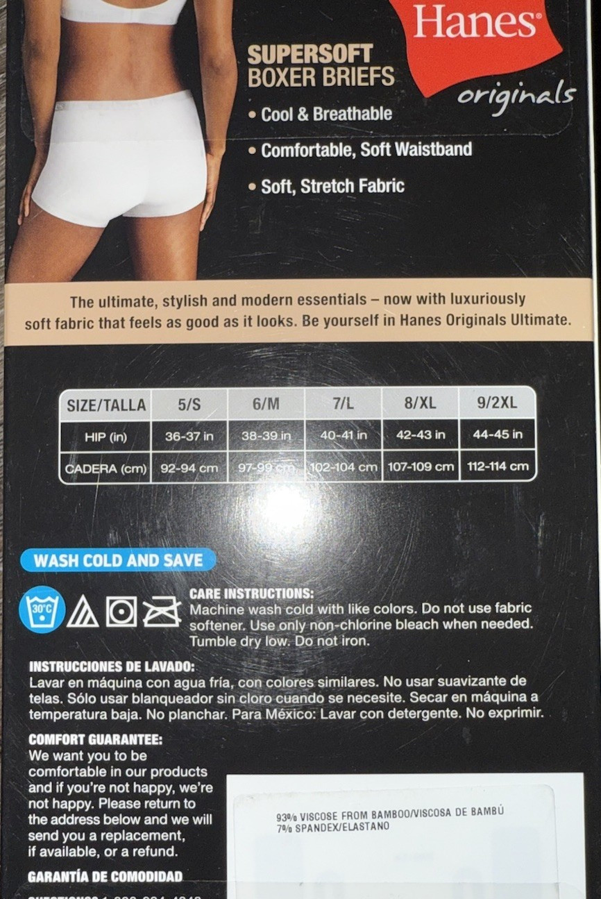 Hanes Originals ~ 4-Pair Womens Boxer Brief Underwear Panties Bamboo Viscose XL