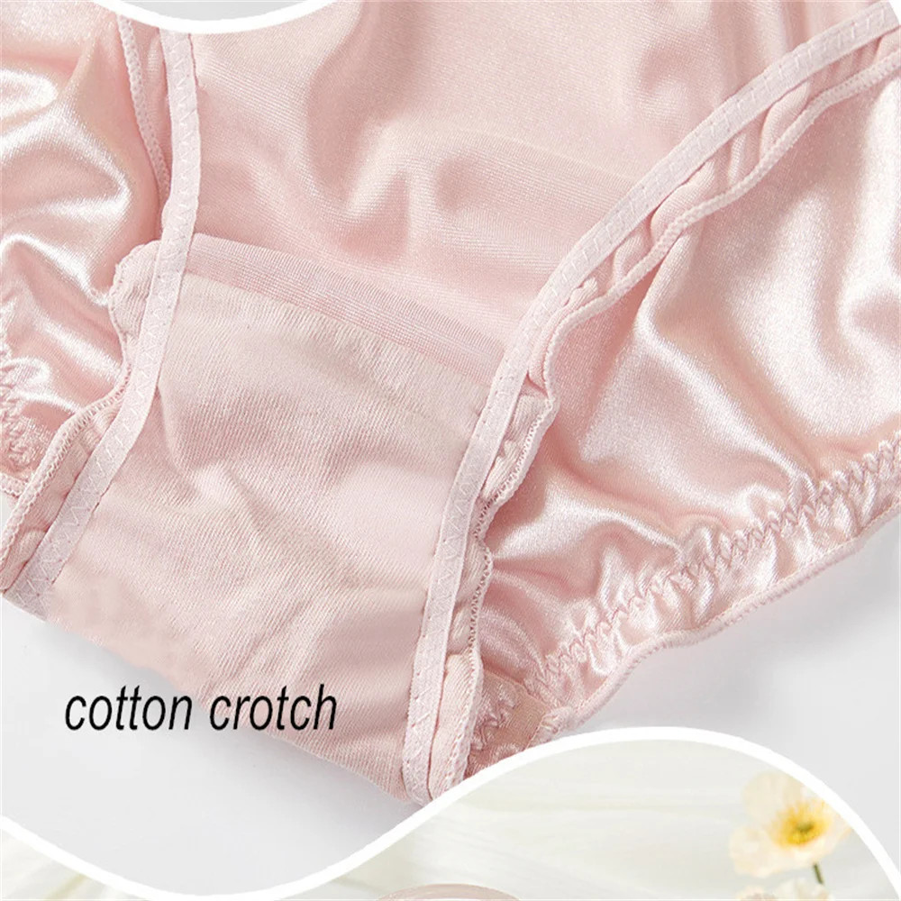 Women’s Plus Size Satin Ice Silk Seamless Frill Trim Invisible Underwear