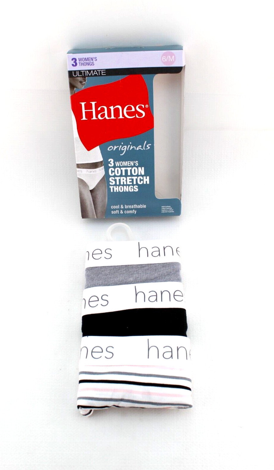 New HANES Ultimate Size 5 / S 3-pack Multi Colors 95% Cotton Women Thong Panties