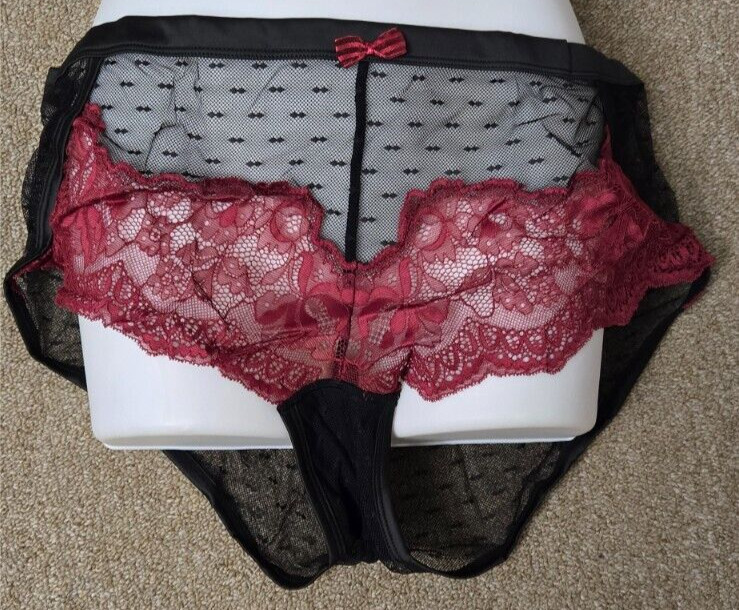 Adore Me Sheer Lace w/Opaque Lined Crotch Panties Black Maroon Size 1X Set of 3