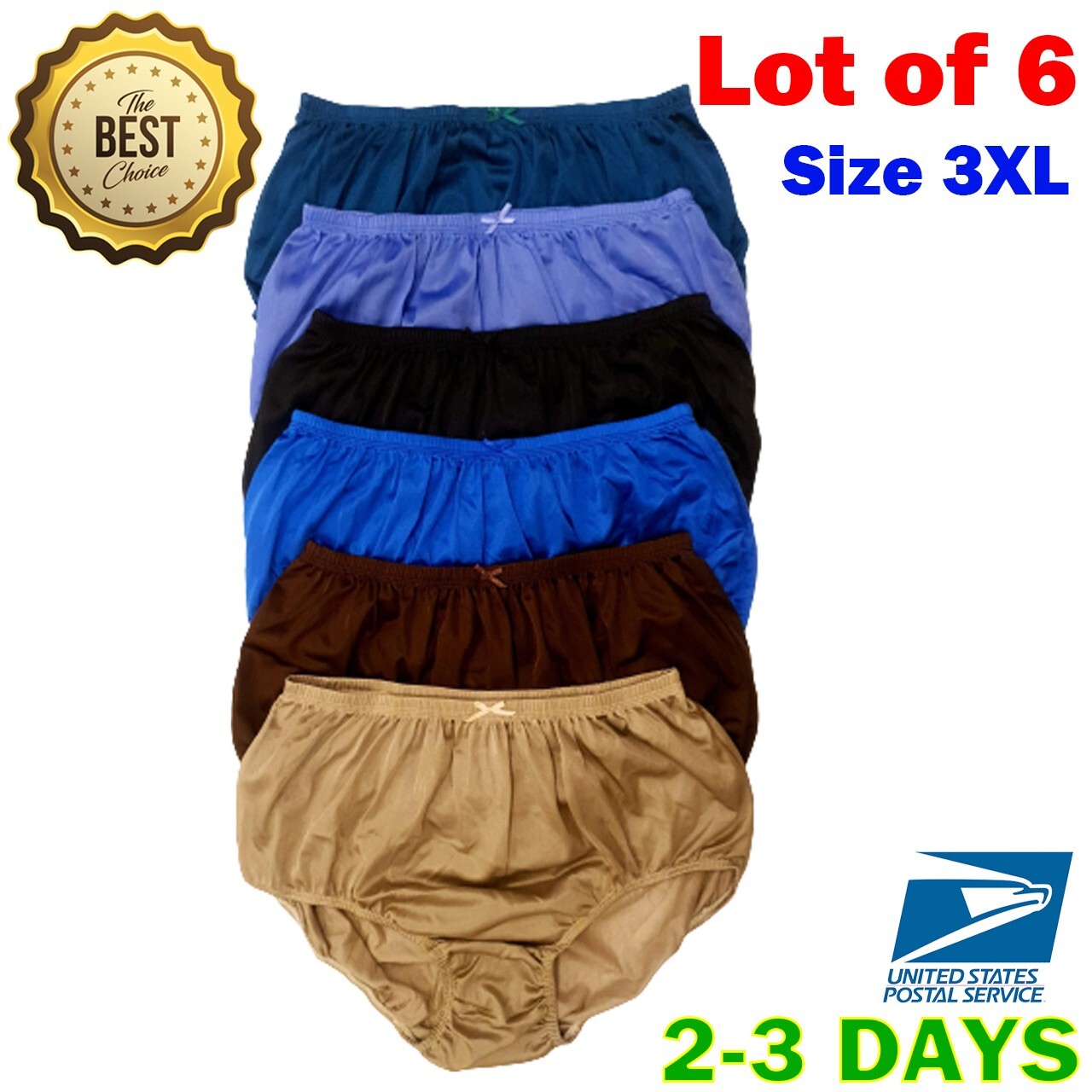 6x New Panties Briefs Silky Nylon Sissy Sz 3XL Hips 44″-54″ Granny Men Women Da