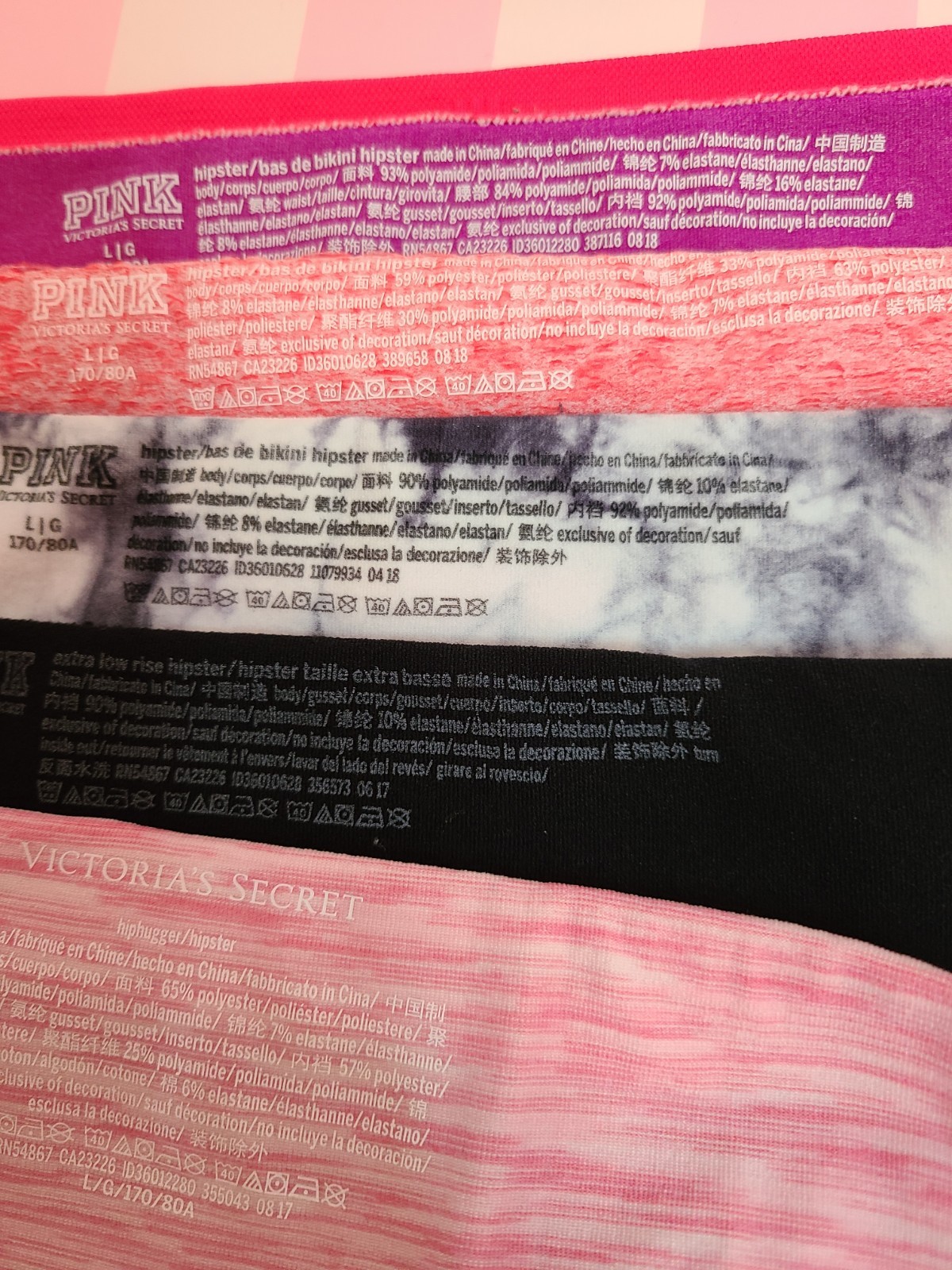 VS PINK 5pk Seamless Stretch Nylon Yoga Hipster Panties Size Lg Multicolor
