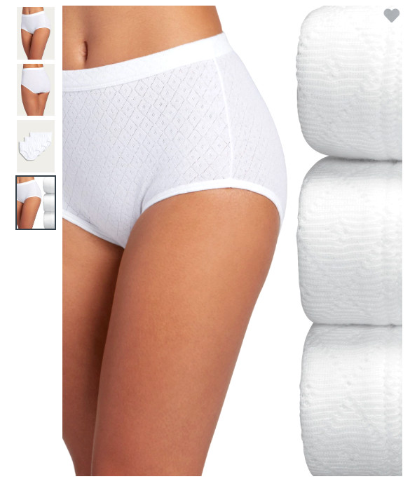 Women Jockey 3-Pack Briefs Breathe 100%Cotton Comfort Classic Underwear/White