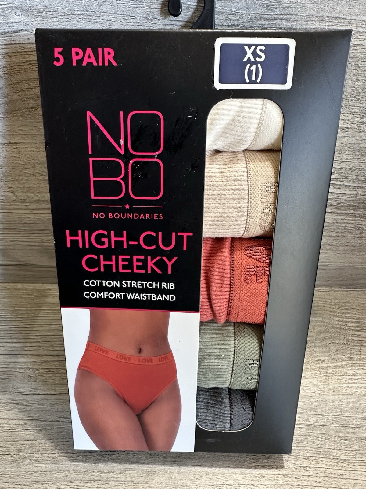 5-Pack NO BOUNDARIES Women’s XS HIGH-CUT CHEEKY Cotton Stretch Ribbed