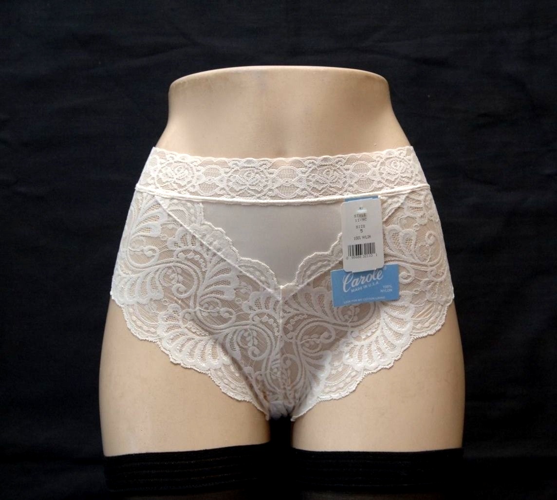 Carole 100% Nylon Lycra Lace Embroidery Hi-Cut Ivory Brief Size 5/Small