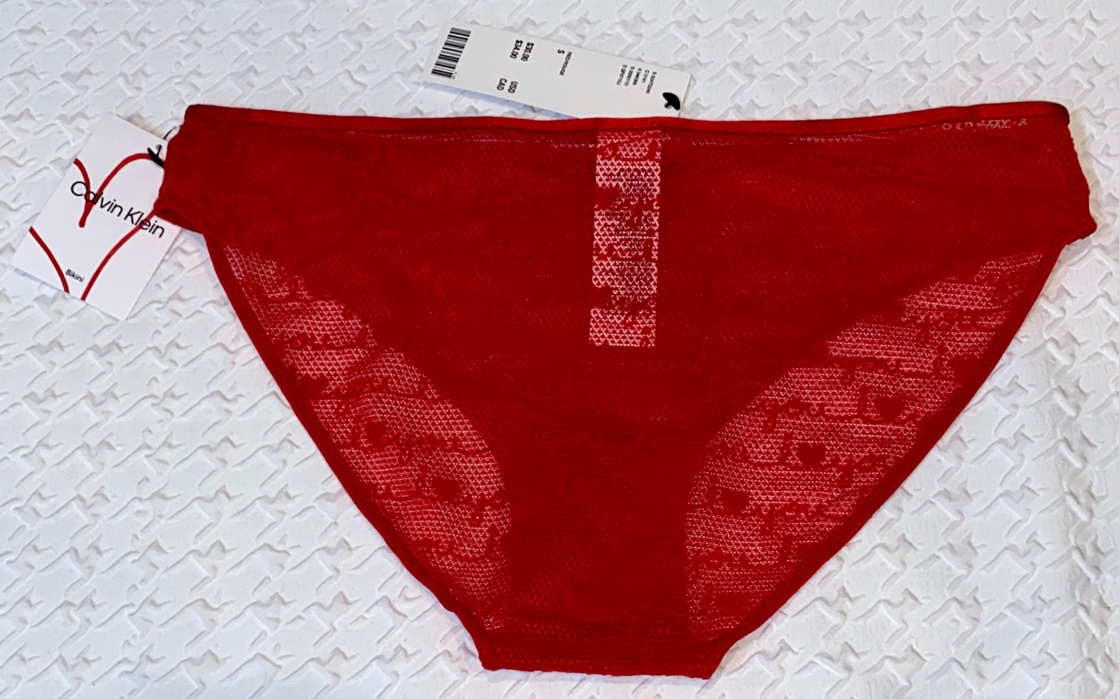 CALVIN KLEIN I Heart You Script Red Sheer Mesh Bikini Panty Womens S 5 M 6 L 7