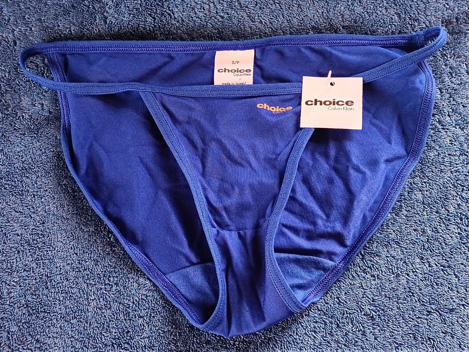 Vtg 2000s Bright Blue CALVIN KLEIN CHOICE String Bikini Panty NYLON ELASTN S NWT