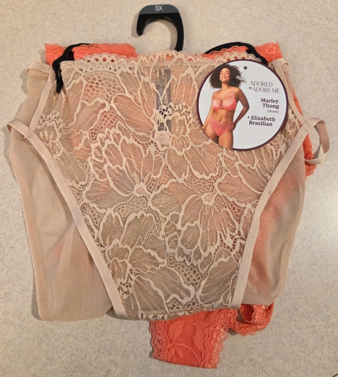Adored by Adore Me Women’s 3X Set of 2-PACK Thong / Brazilian Lace Sexy #10726