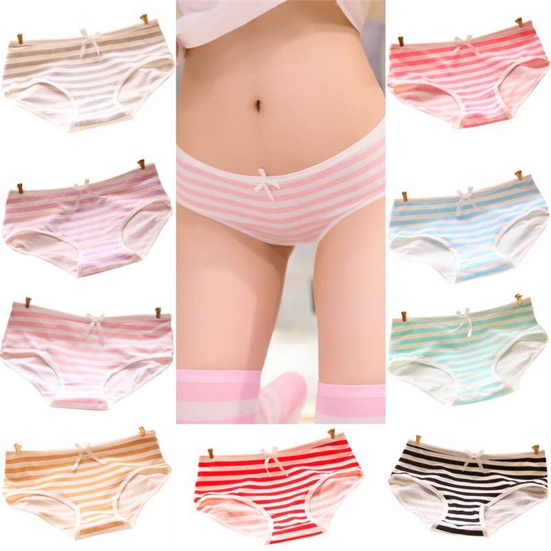 Lovely Cute Underwear Stripes Bow Cotton Briefs Panties Hipster Underpants B-SE