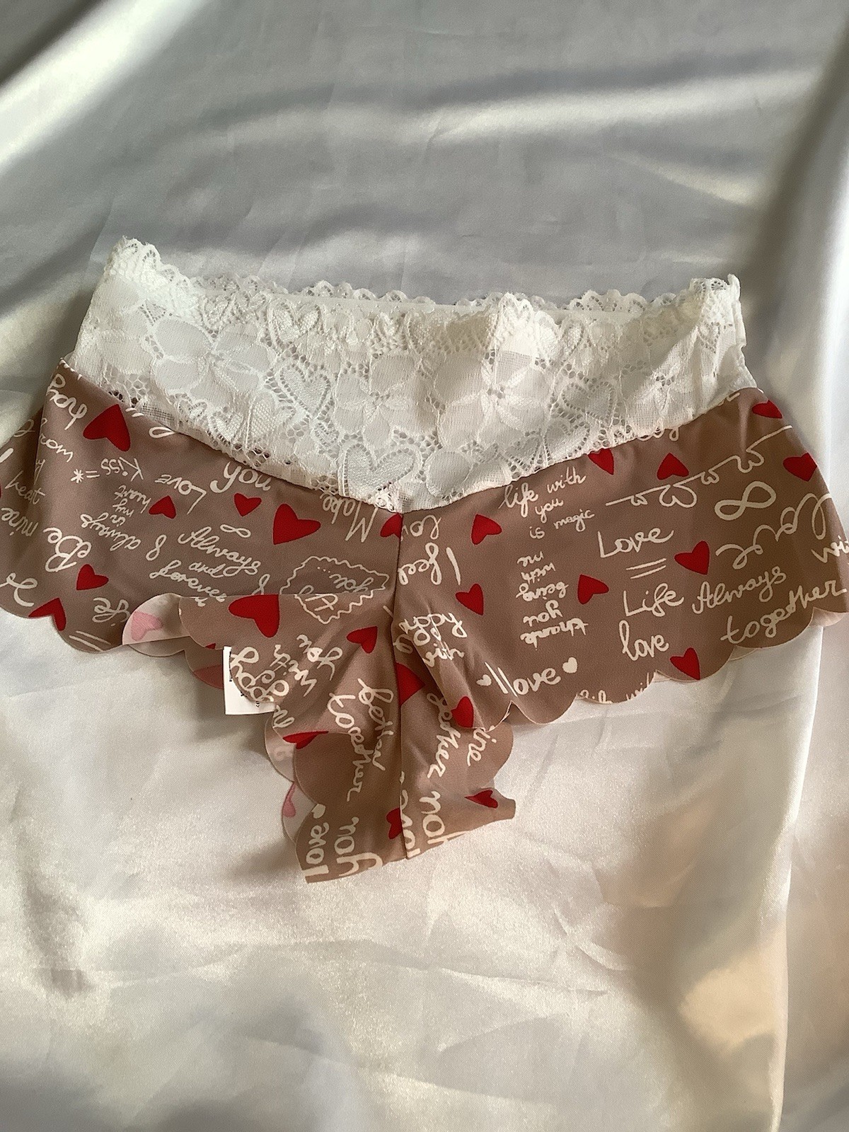 Women’s Teens Mid-Rise Lace Briefs Heart Script Print Red Black White 5Pk Large