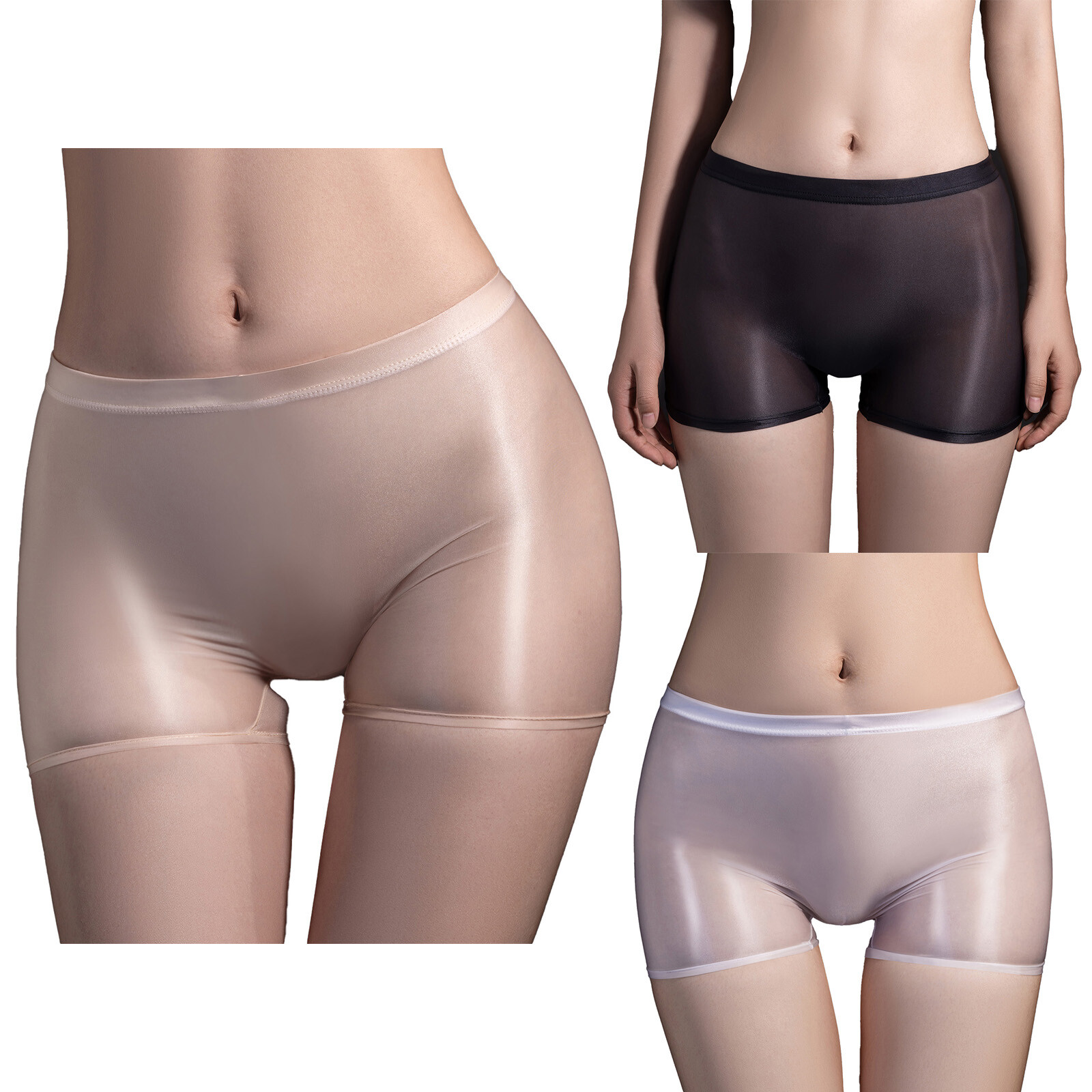 Womens Boxer Shorts Sexy Panties Briefs Knickers Oily Lingerie Sheer Glossy