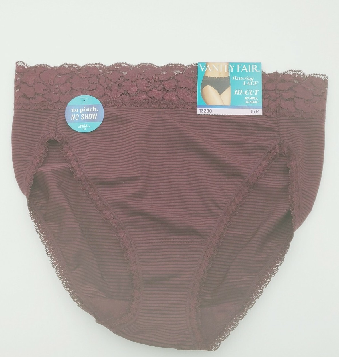 Vanity Fair Flattering Lace Brief Panty 13280 Size 6/M Maroon No Pinch No Show