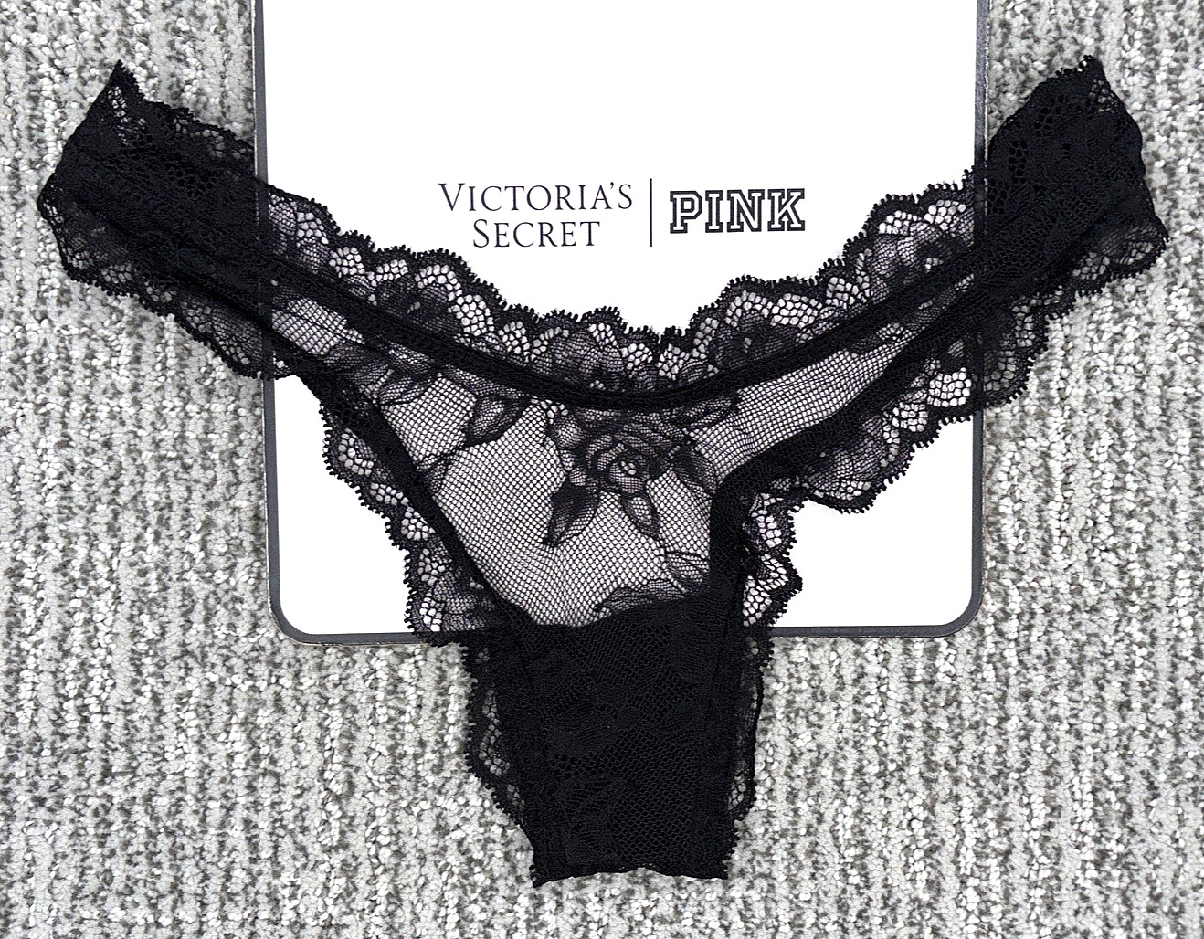 Victoria’s Secret Very Sexy NWT XS Black Rose Lace High Leg Thong Panty Sheer