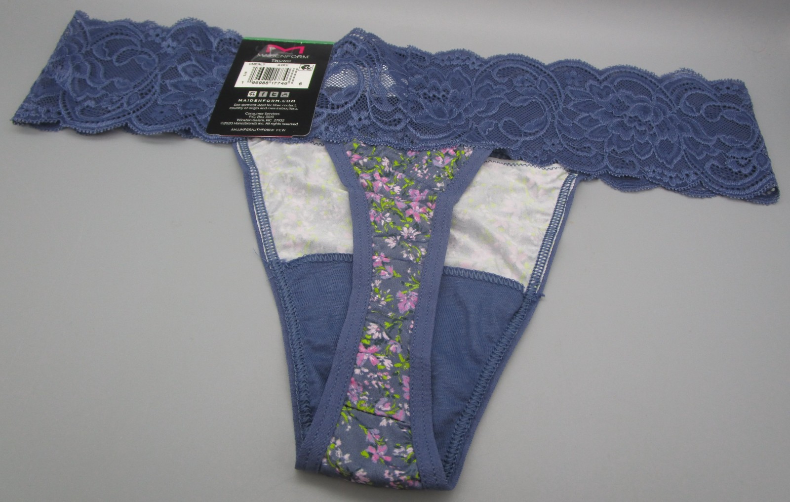 MAIDENFORM~L 7~DMESLT~Blue Floral Sexy Must Haves Lace Thong