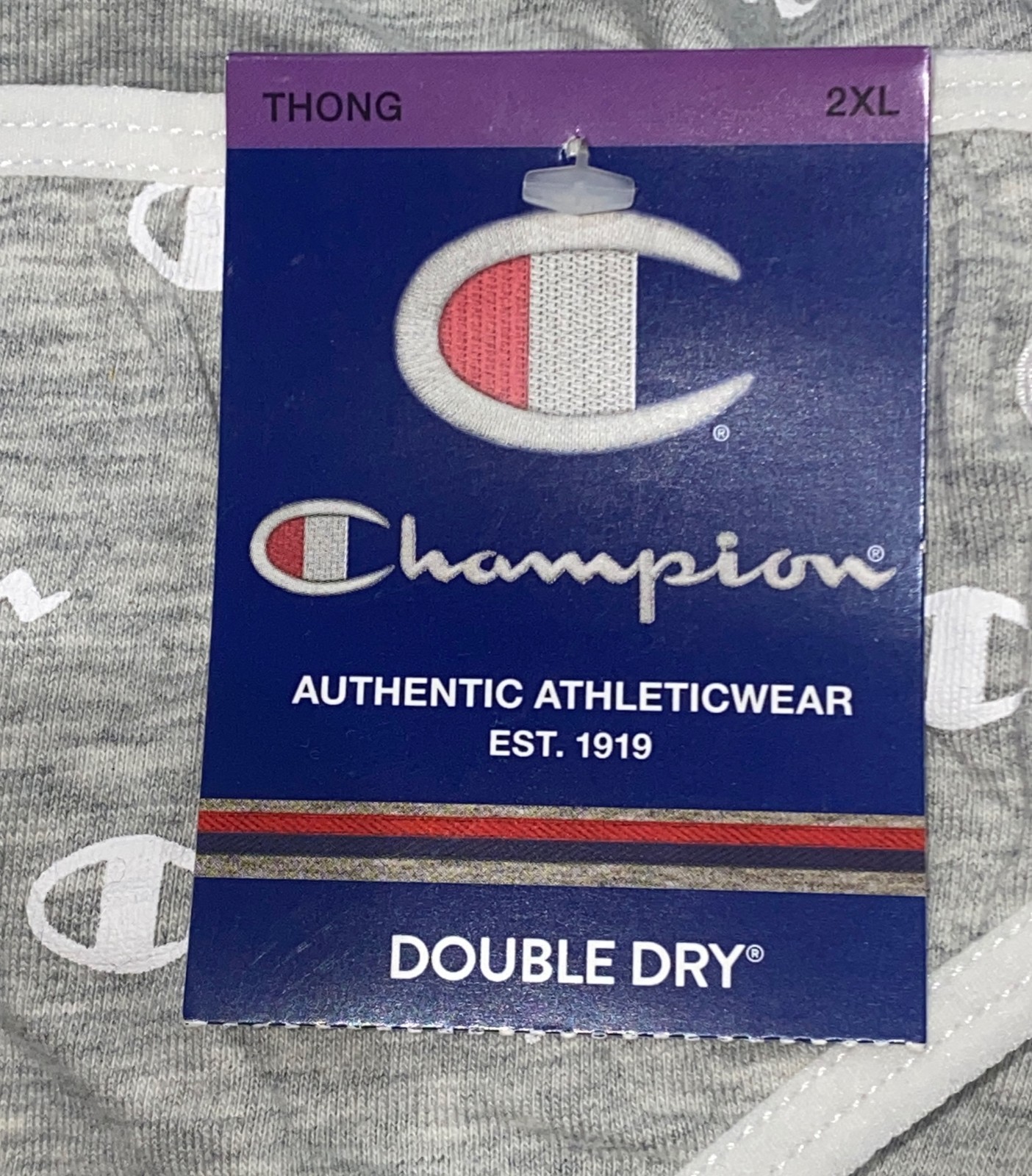 CHAMPION Thin Waistband Logo Grey Cotton Heritage Thong Panty Women S M L XL 2XL