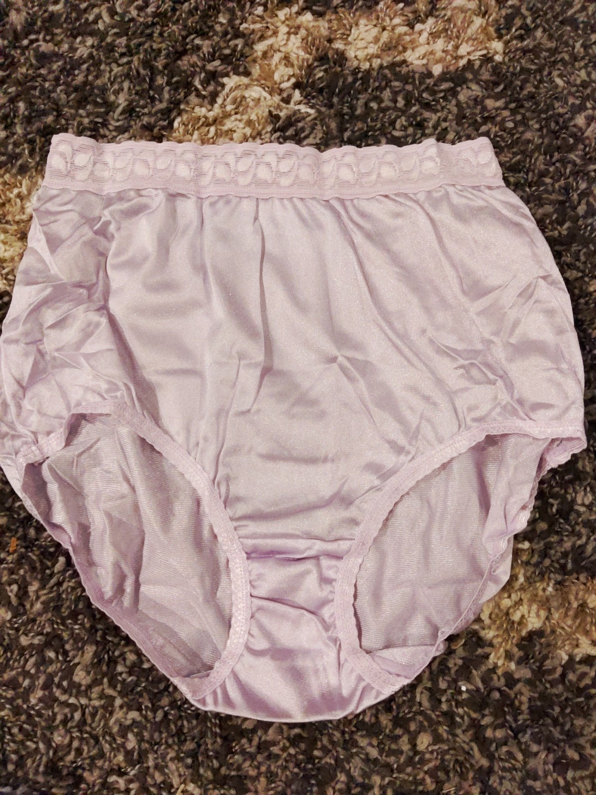 1 Pair PINK brand 100% Nylon Brief Panties, Size 8 Wide Lace, Lilac
