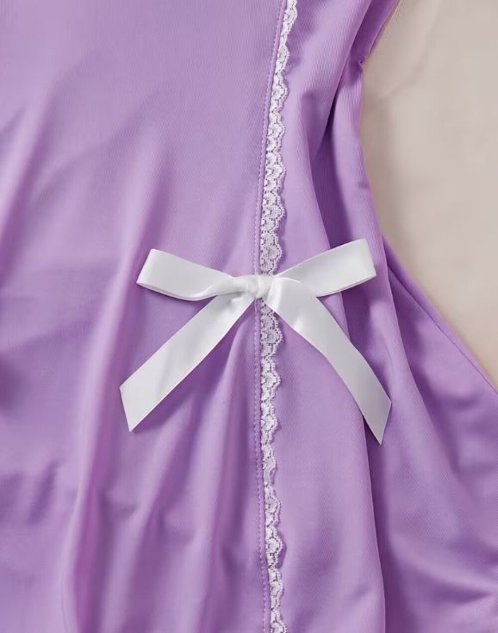 Lilac Satin Babydoll Nightdress Lace Trim Bow Chemise Lingerie size L 12-14