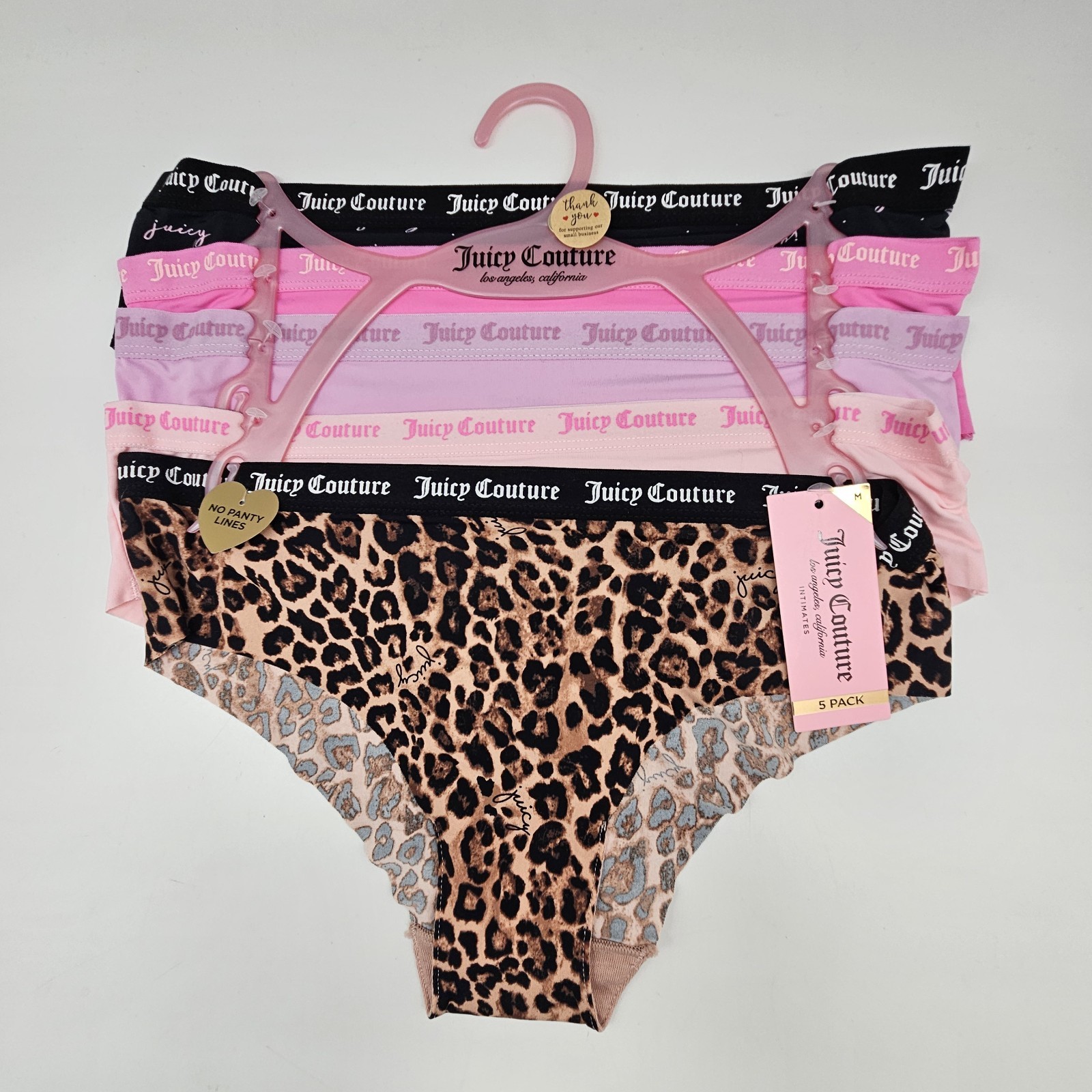 5 Pack JUICY COUTURE Women’s M L XL No Panty Lines Logo Panties Black Pink Beige