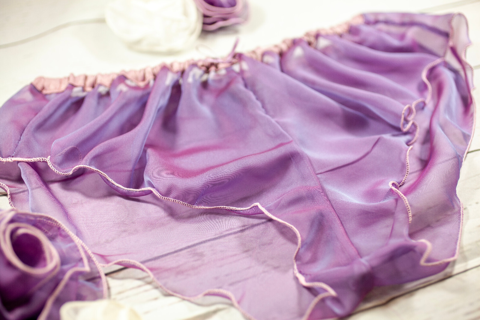 French Knickers Sheer Chiffon See through sexy lingerie panties ivory purple +