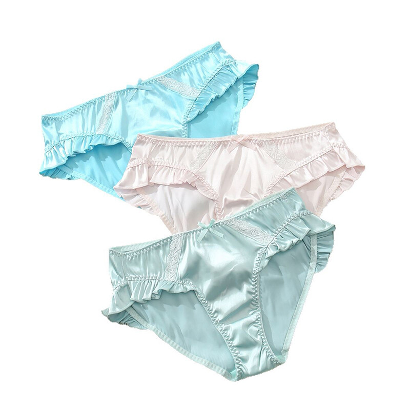 3 Pack Lot Sexy Womens Satin Panties Brief Lingeries Ruffles French Underwear
