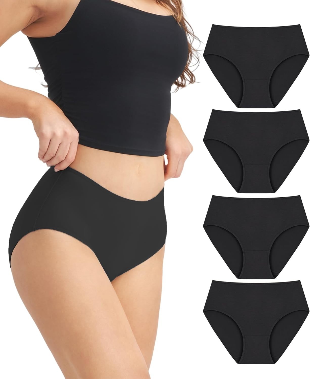 DAVID ARCHY Cotton High Waisted Underwear for Women- X-Large, Black