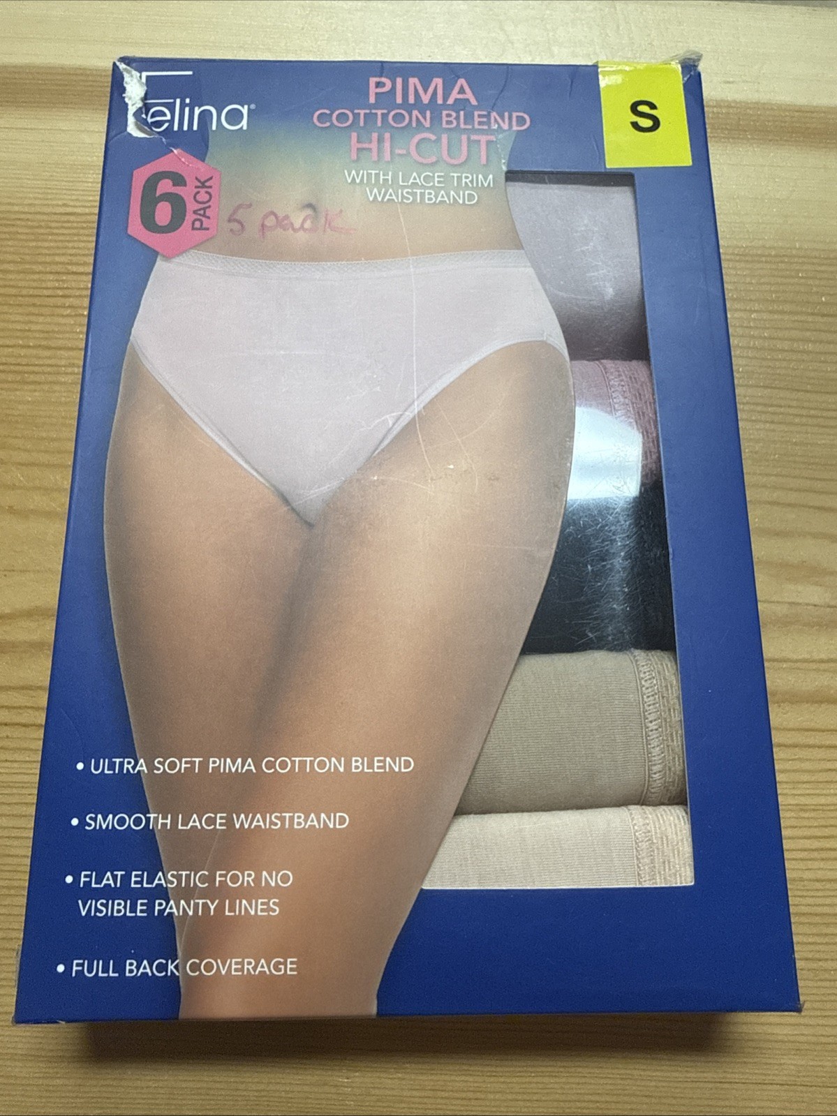 Felina Cotton Blend High Cut With Lace Trim Waistband Size Small !!(5-Pack)!!