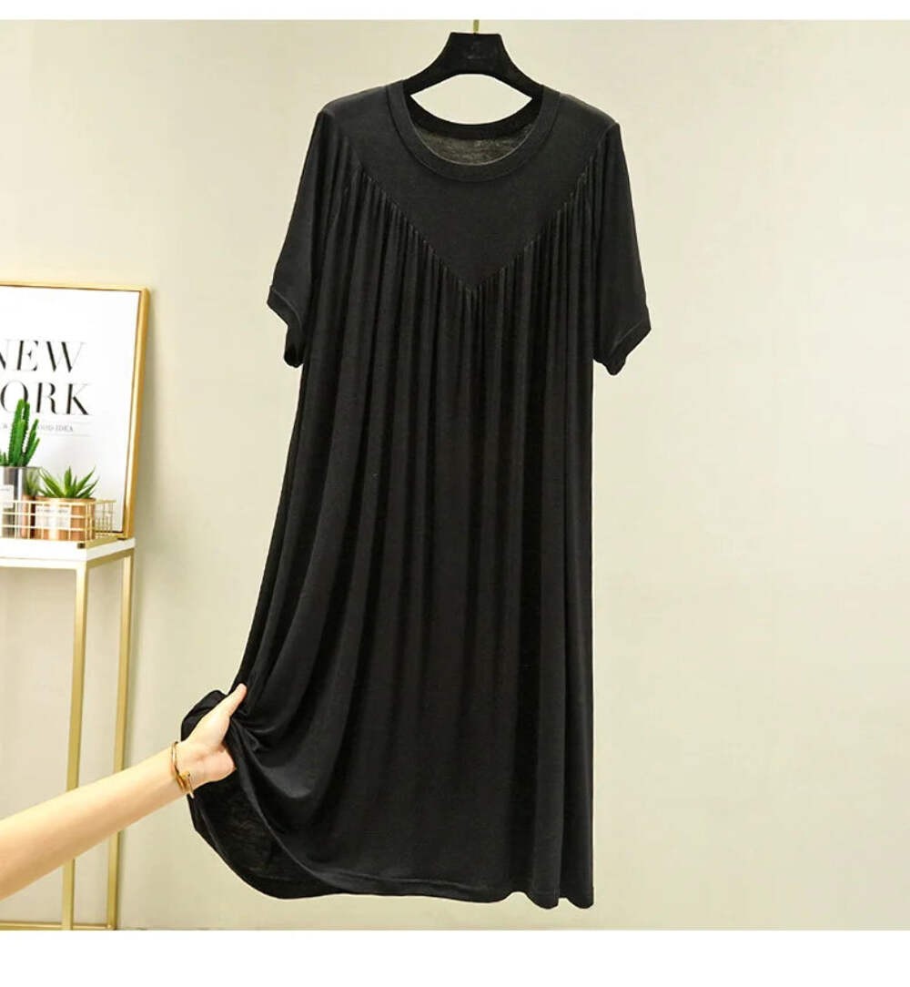 Loose plus Size Sp Dr Modal Women’s Summer Thin Home Gown Skirt Sle round Ne ort