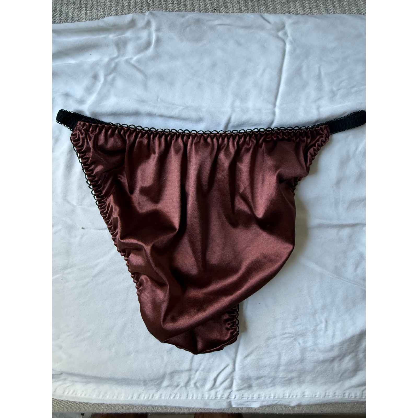 NWOT Satin Look Bikini Panty Brown Black Trim – Size XL