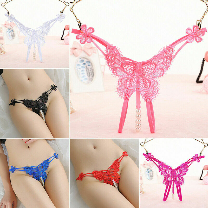 Sexy Women Crotchles Panty Pearl Butterfly Thong G-string Lingerie Underwear USA