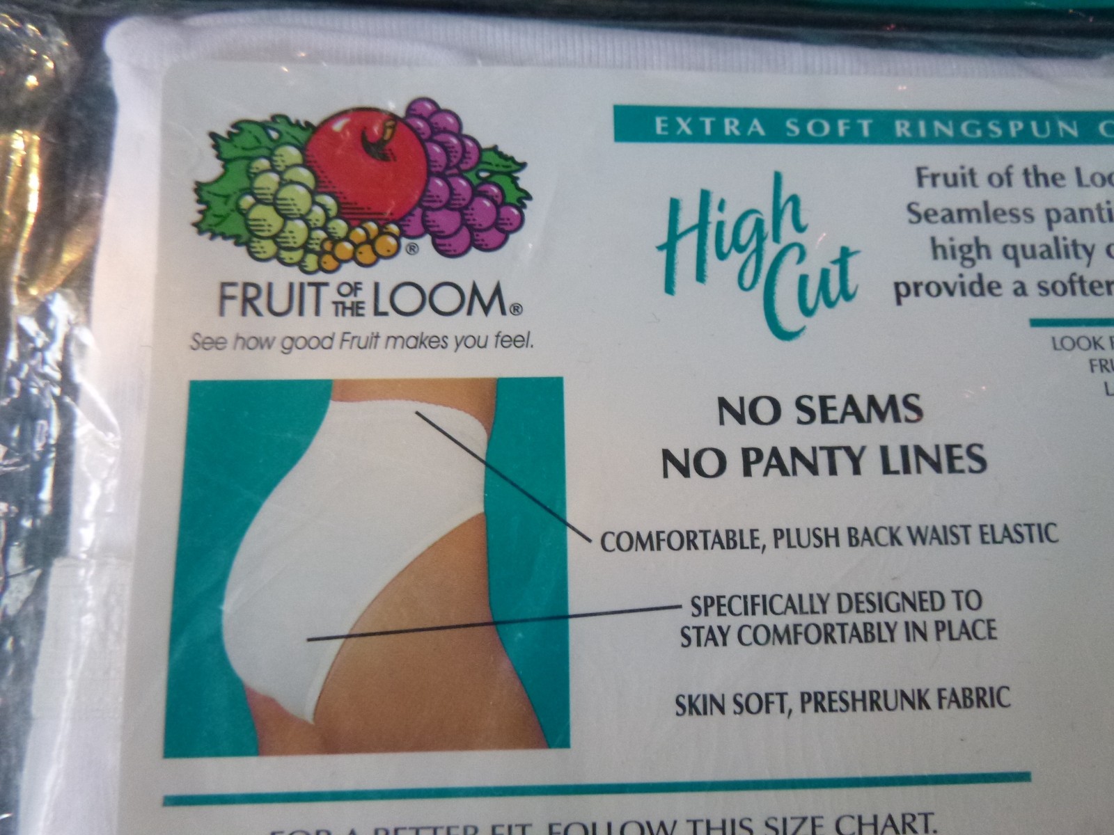 Pkg of 2 VTG 1999 Fruit Of Loom High Cut Naturally Seamless Cotton Briefs Sz M