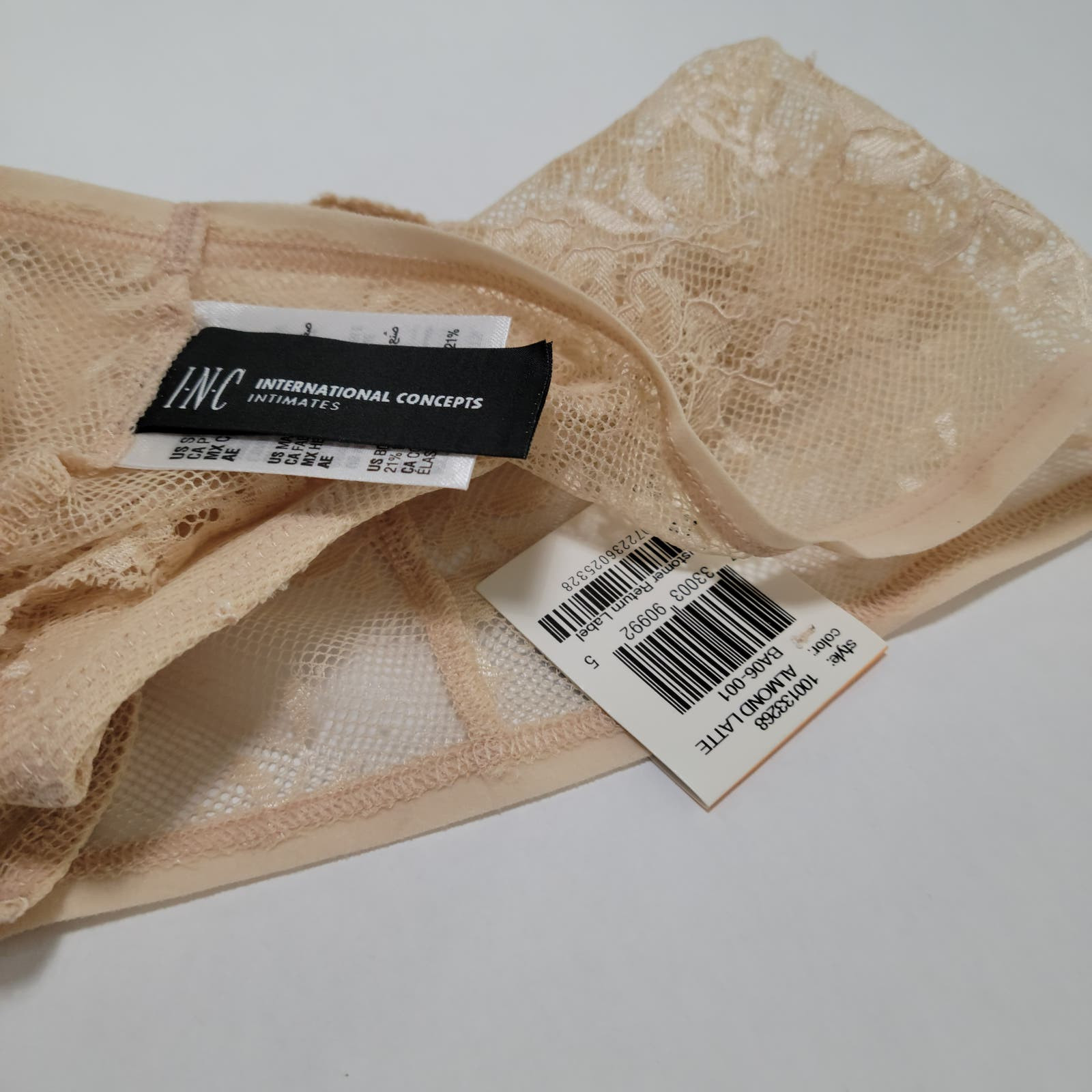 INC International Concepts High-Waist Lace Thong, Almond Latte NWT $15 Small