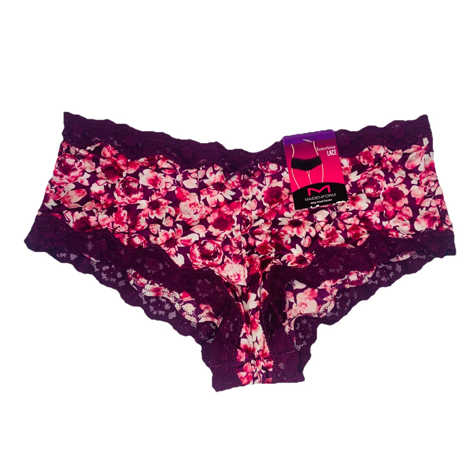 NEW Maidenform Luxurious Lace Sexy Must Have Lacey Hipster 2XL/9 Purple Floral