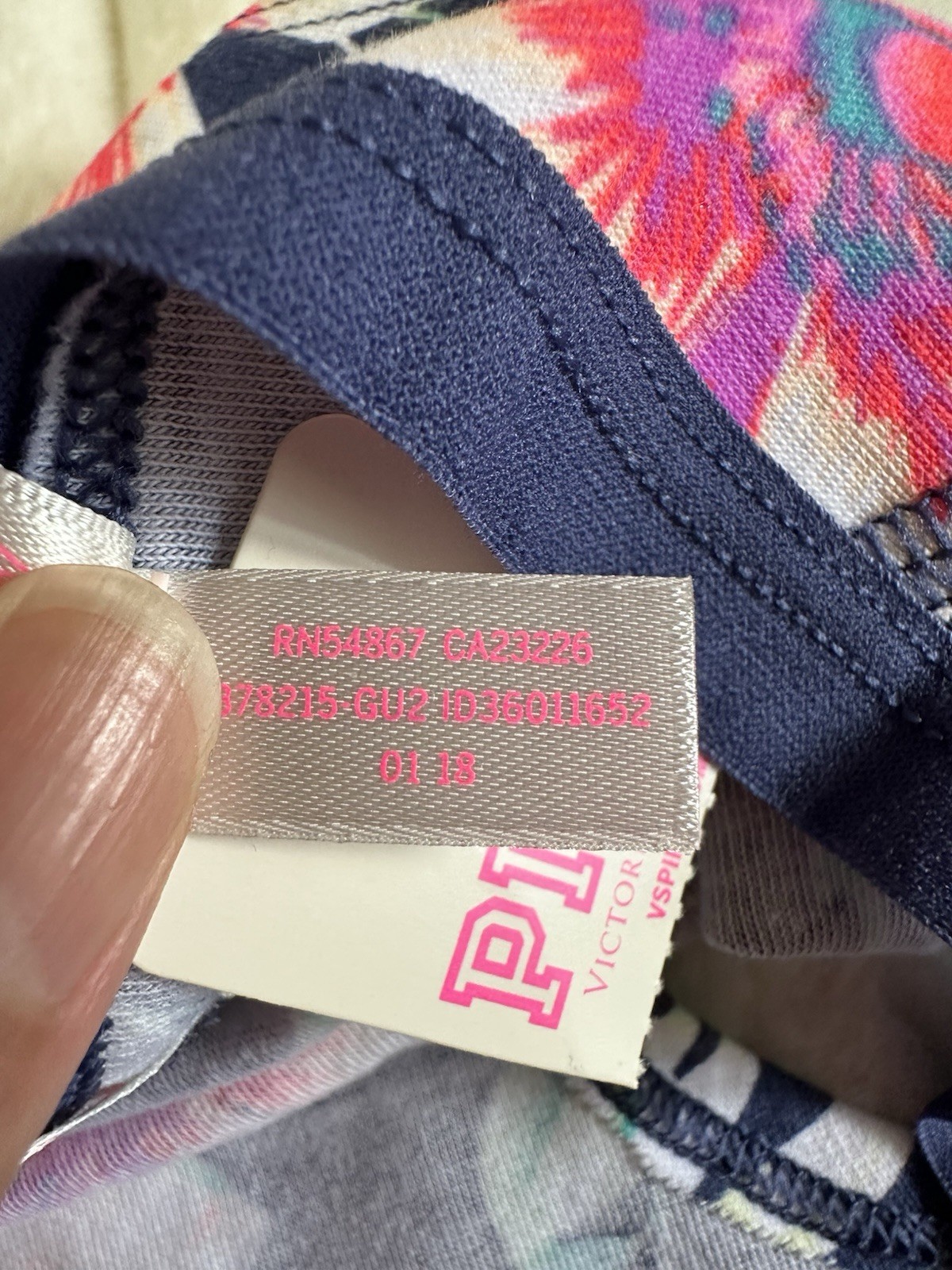 Victoria Secret Pink Navy Blue With Floral Print And Mesh At The Side Year 2018