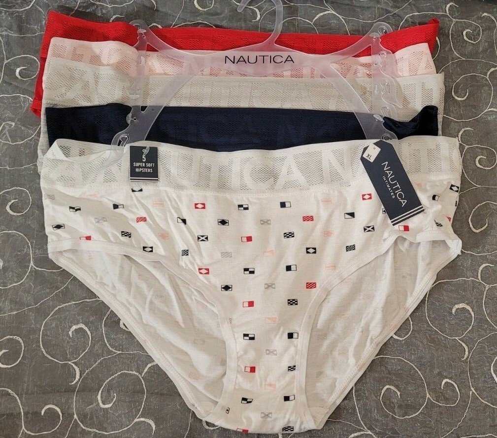 Nautica 5 Super Soft Hipster XL White w/Flag Print Navy Gray Pink Red SHIPS FREE