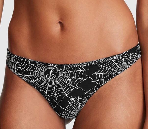 Halloween L VS PINK Cotton Thong Panty Spider Webs Spooky Holiday Panty NWT