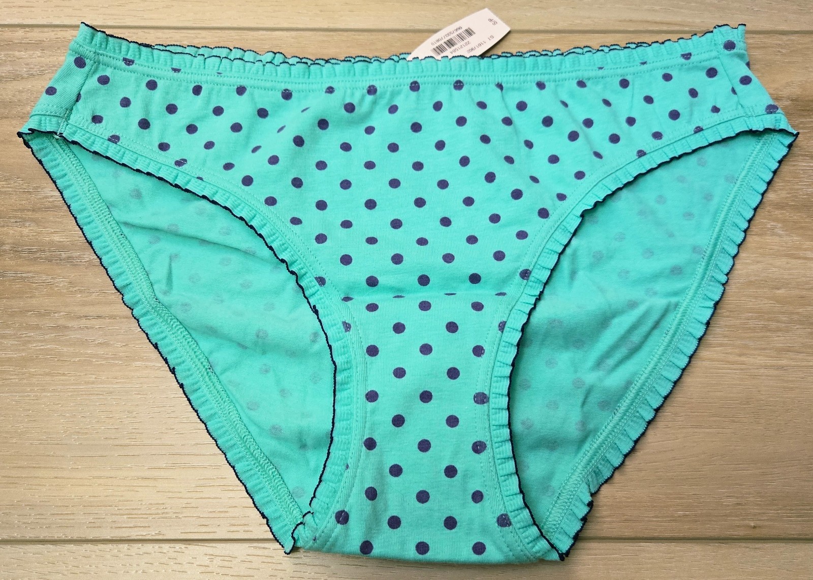 NWT Vintage Victoria’s Secret Green Polka-Dot Cotton Ruffled Bikini Panties S