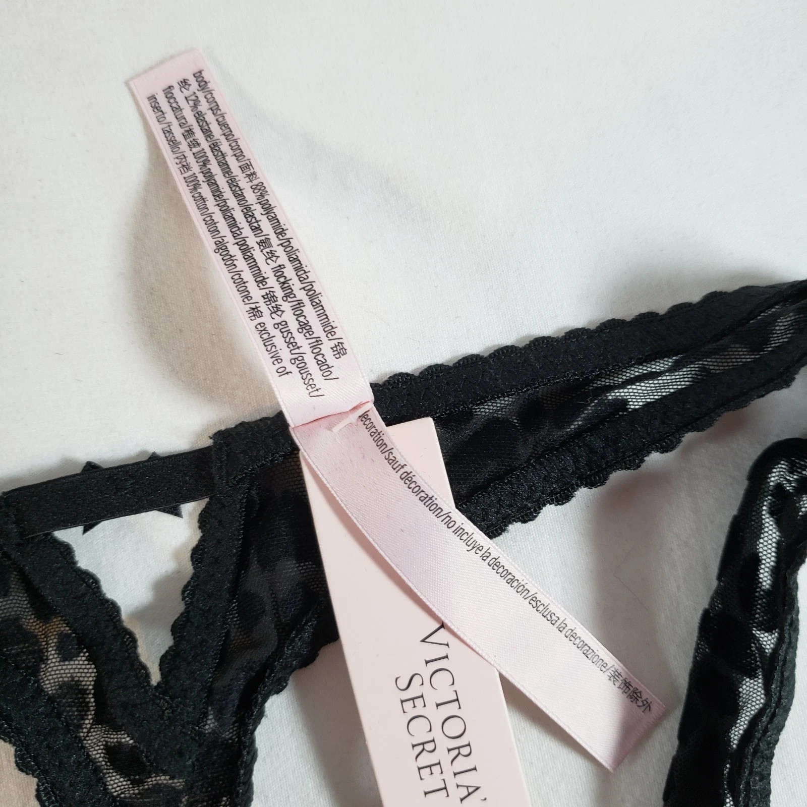 Victoria’s Secret Flocked Leopard High-Leg Thong Black Sheer Mesh