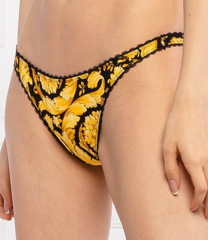 Versace Women’s “Barocco” Black & Gold Thong Panties Versace sz 5 US XL IT 46