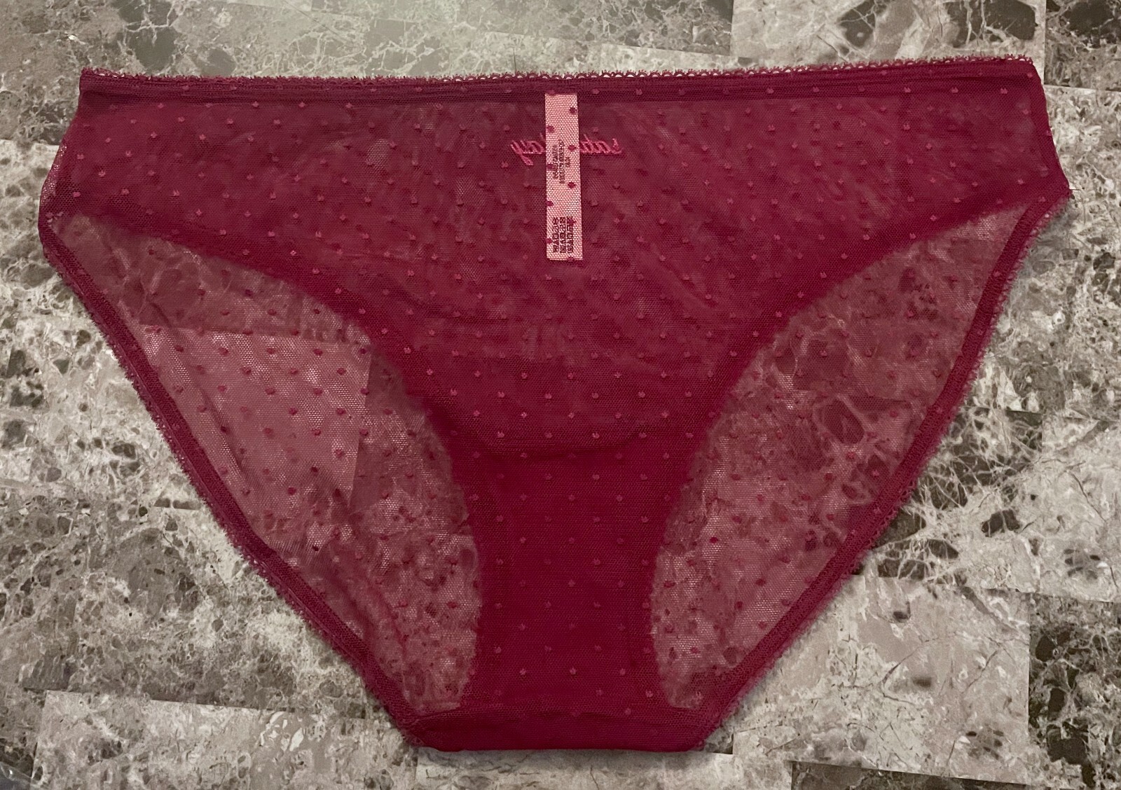 VICTORIA’S SECRET XL MAROON PINK SATURDAY EMBROIDERED DOTTED MESH BIKINI PANTIES