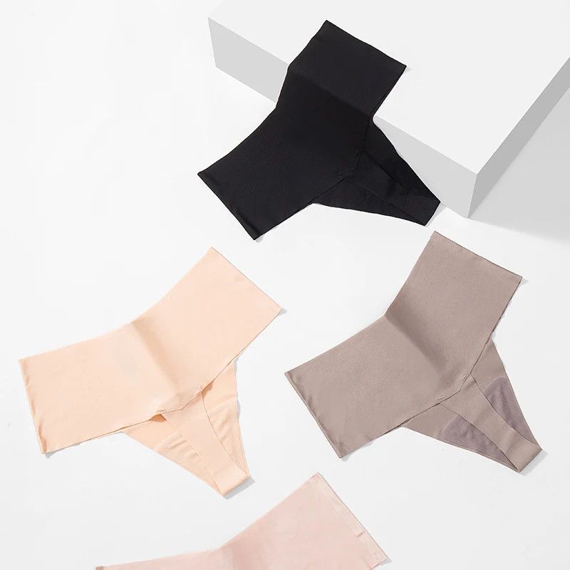 Seamless Satin Thong Panties High Waist Women’s V Cut Stretch Underwear 3 Pcs